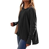 Tankaneo Womens Oversized Long Sleeve Shirts V Neck Tshirts Casual Loose Fit Tunic Tops for Leggings with Thumb Holes
