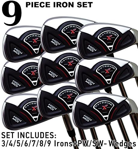 Extreme X7 High MOI Petite Senior Ladies Complete 9-Piece Iron Set (3-SW) Right Handed Lady Flex L Flex Club (Petite - 5' to 5'3") with Premium Ladies Arthritic Grip