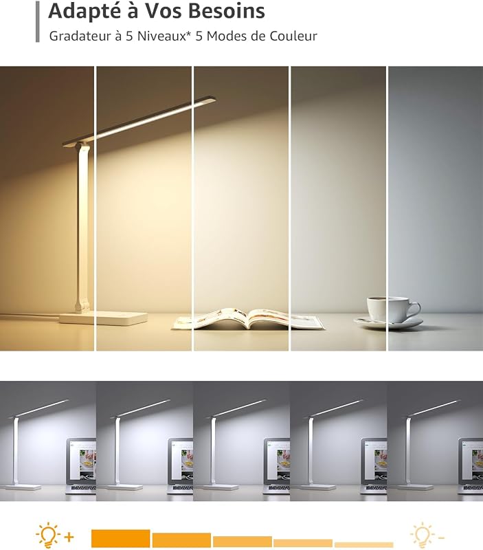 Lampe de Bureau 800lm 5 Modes Couleur 5 Niveaux Dimmable Blanc