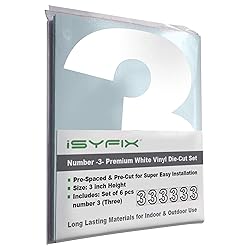 iSYFIX White Vinyl Number 3 (Three) Stickers - 6