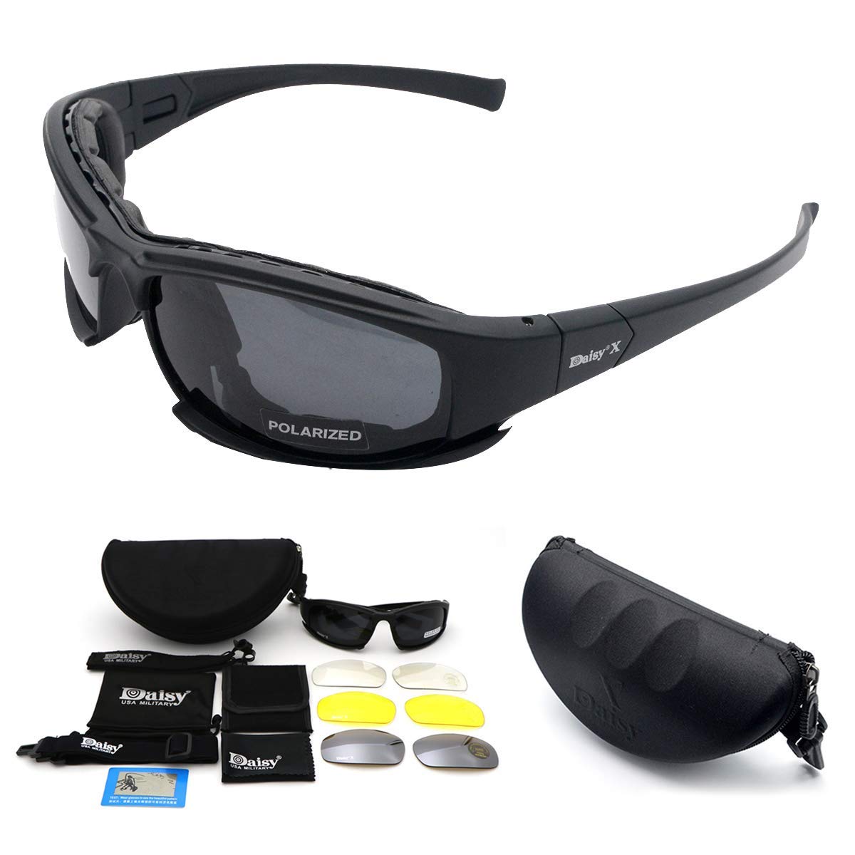 Riloer Polarized Sport Sunglasses, X7 Army Sunglasses Military Tactical Goggles With 4 Interchangeable Lens, Protective Glasses for Men and Women in Running Cycling Skiing Fishing