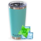 BuzzCup 20 oz Stainless Steel Tumbler with Magnetic Slide Lid – Double Wall Insulated Coffee Travel Mug, Leak Proof Iced Coffee Cup, Hot & Cold Tumbler (Teal)