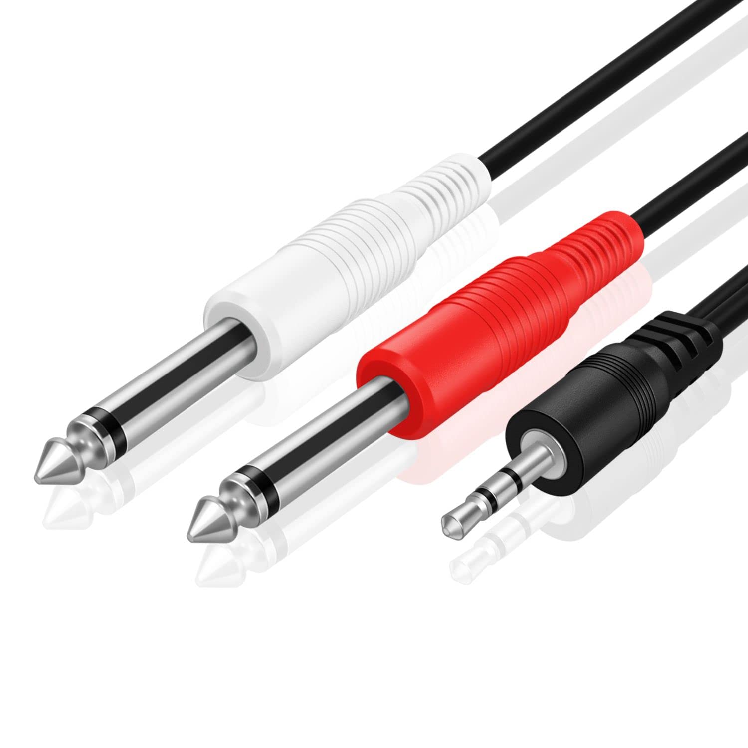 TNP Premium 1/8 to 1/4 Stereo Cable Male to Male 15ft - Dual Y-Connector 1/4 to 1/8 Audio Cable - 3.5mm TRS to Dual 6.35mm TS Cable Compatible with Smartphone, Laptop, Speaker, Amplifier, Audio Mixer