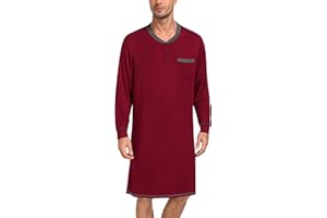 SWOMOG Mens Nightshirt Modal Long Sleeve Nightgown Henley Night Shirts Sleepwear Big & Tall Nightwear S-XXXL