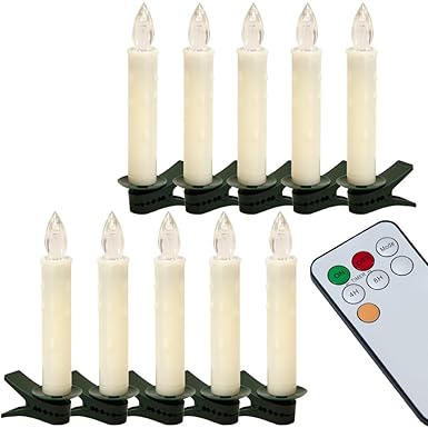 Kabellose LED Christbaumkerzen mit Fernbedienung 10 Stück Kerzenlichtsimulation 2 Timerfunktionen Leuchtfarbe Kamin