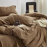 Erwinmu Muslin Duvet Cover Set 100% Cotton King Size,Double-Layer Linen Like Gauze Comforter Cover Brown 3 Pieces,Okeo-tex 100 Certified Duvet Cover 104"x90" with 2 Pillowcases for All Season