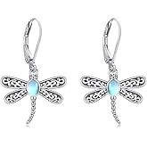 Dragonfly Earrings 925 Sterling Silver Moonstone Dragonfly Leverback Earrings Dragonfly Dangle Drop Earrings Animal Earrings Dragonfly Jewelry Dragonfly Gifts for Women