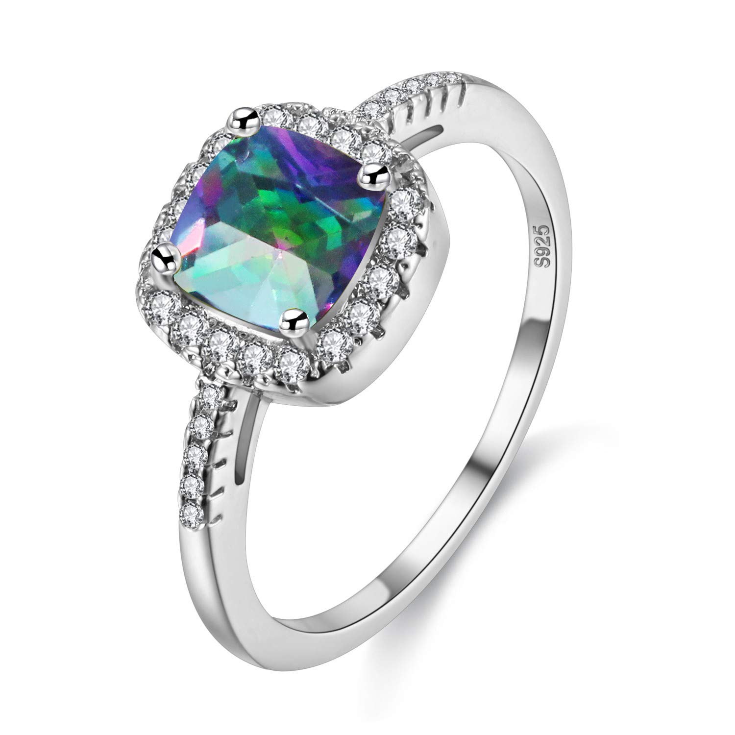 Uloveido Platinum Plated Square Solitaire Engagement Ring for Women, Fashion Cushion Cut Ring Ladies (Multicolor, Size Q) Y3100