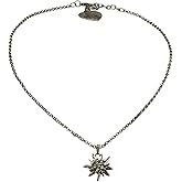 Alpenflüstern Traditional bavarian necklace with rhinestone Edelweiss small, Ladies costume jewelry, traditional german pendant necklace for Dirndl, Oktoberfest (antique silver colored)