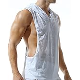 HMRICHNO1 Men's Mesh Hooded Tank Tops Workout Gym Training Hoodies Sleeveless Muscle Bodybuilding Cut Off T Shirt