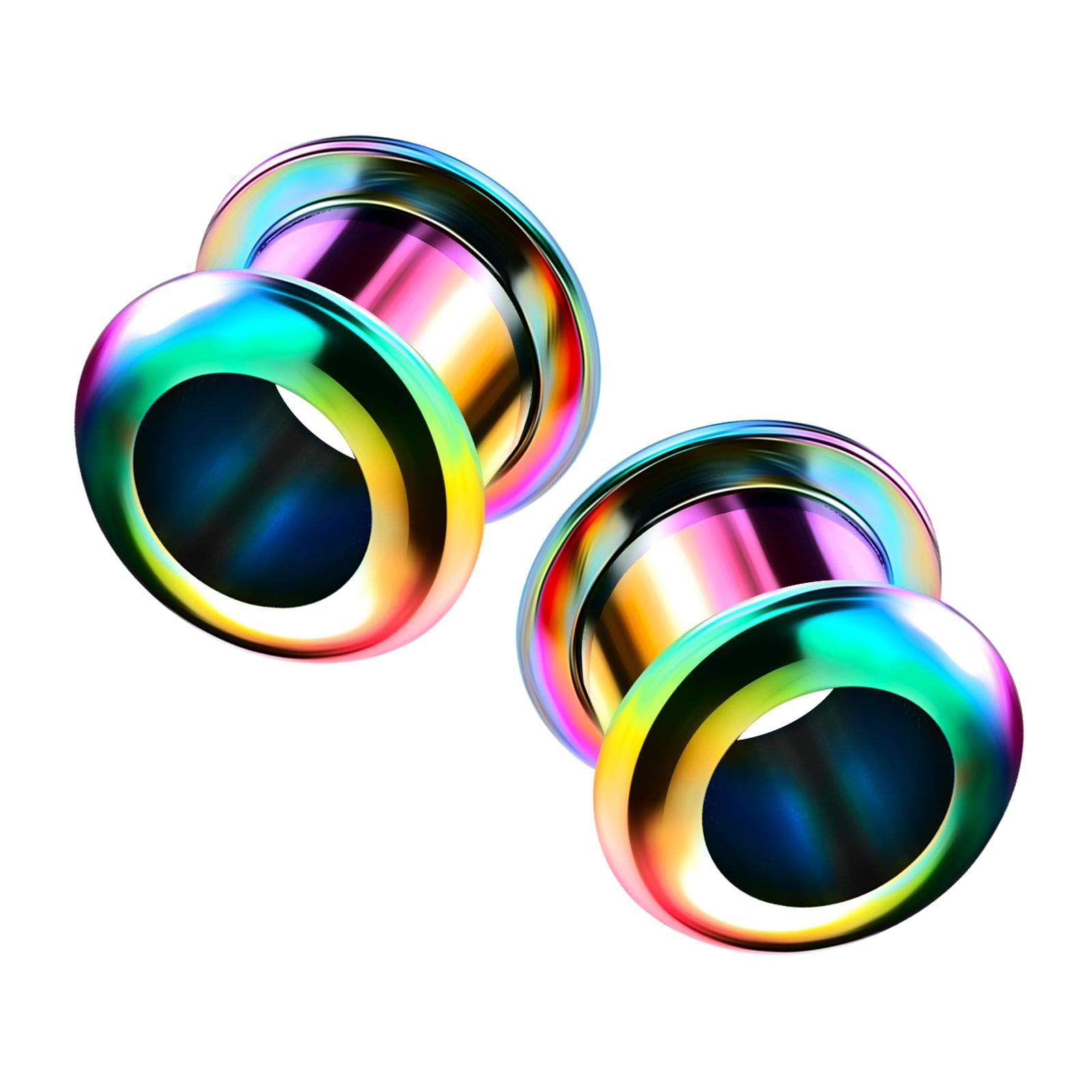 2 pieces of rainbow flesh gauge tunnel earrings anodized double flared screw fit earlobe jewelry see more sizes, Stainless Steel, Steel, N/A