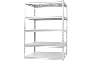 Qerfty Lightweight Garage Shelf, Garage Storage Rack, Adjustable 5 Tier Shelf and Storage Metal Rack for Storage Rack Shelves (White, 59")