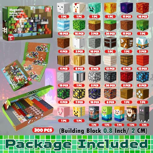 300 Bloques Magnéticos de Construcción, Imanes Apilables para Niños, Juguete Sensorial STEM Montessori, Ideal para Niños y Niñas Mayores de 3 Años, Regalo Perfecto para Cumpleaños y Navidad