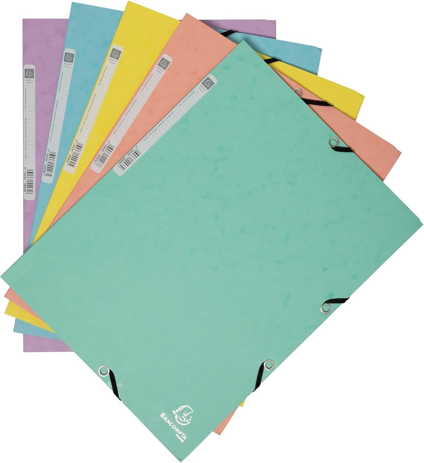 Exacompta - Ref 55560E - Aquarel Collection - A4 Elasticated Folders - Holds Up To 250 Sheets of A4 Paper, 400gsm Mottled Pressboard - Assorted Pastel Colours (1 item).