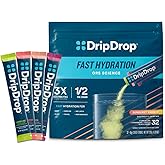DripDrop Hydration Packets - Sunburst Variety Pack - Single Serve Electrolytes Powder Drink Mix - Lemon Lime, Strawberry, Peach, Black Cherry - Non-GMO, Gluten Free, Vegan - 32 Sticks