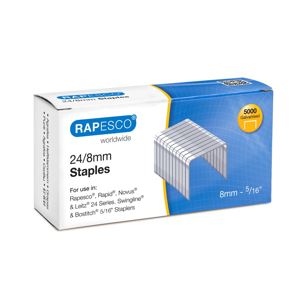 Rapesco S24807Z3 Type 24/8 mm (No.16) Galvanised Staples, Pack of 5000