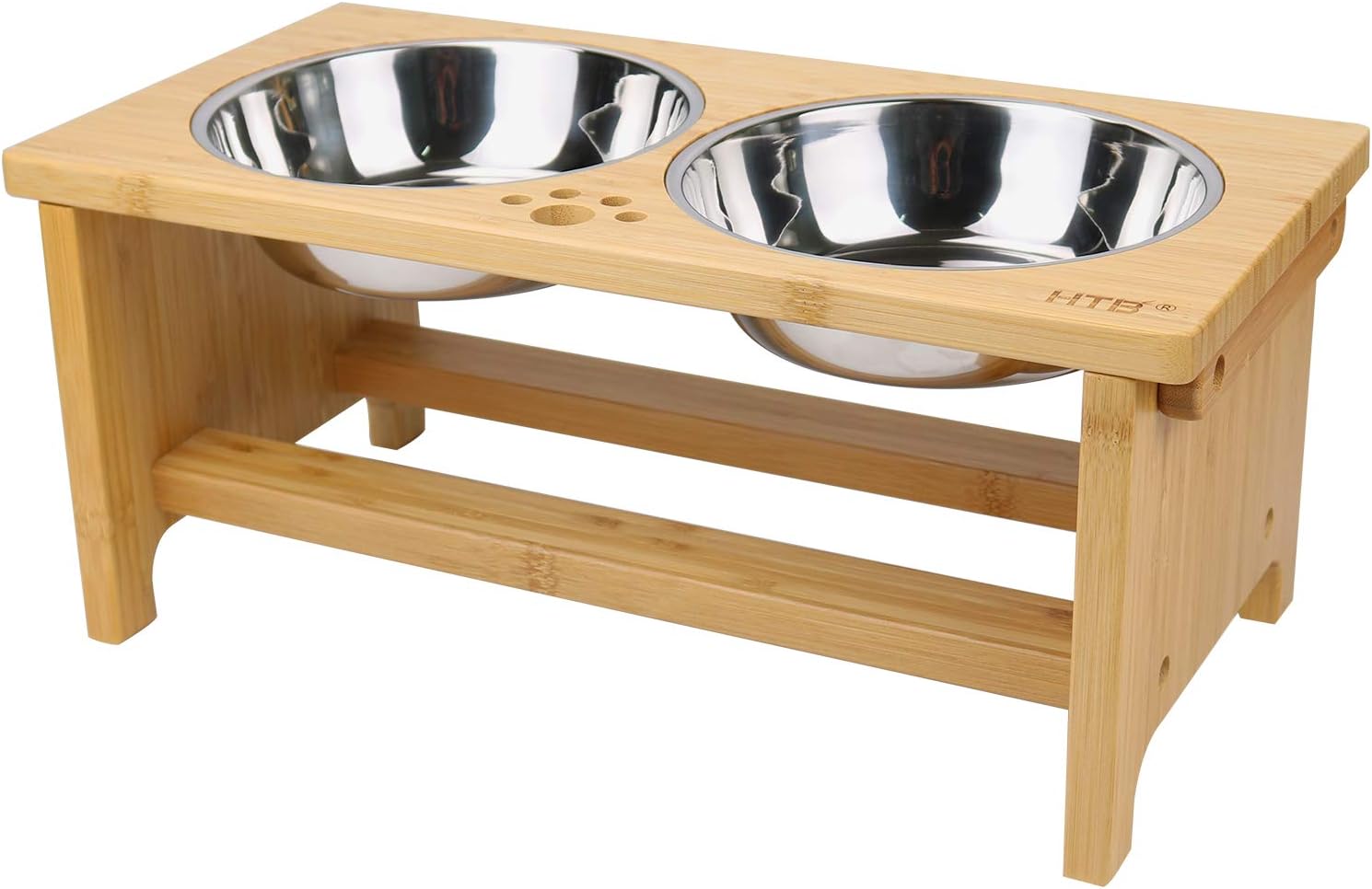 HTB Elevated Dog Bowls,Raised Dog Bowl Stand Feeder with 2 Stainless Steel Bowls,Dog Cat Pet Food Water Bowls