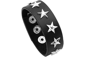 VJOSA Punk Rock Vintage Alloy Star Studded Pu Leather Cuff Bracelet