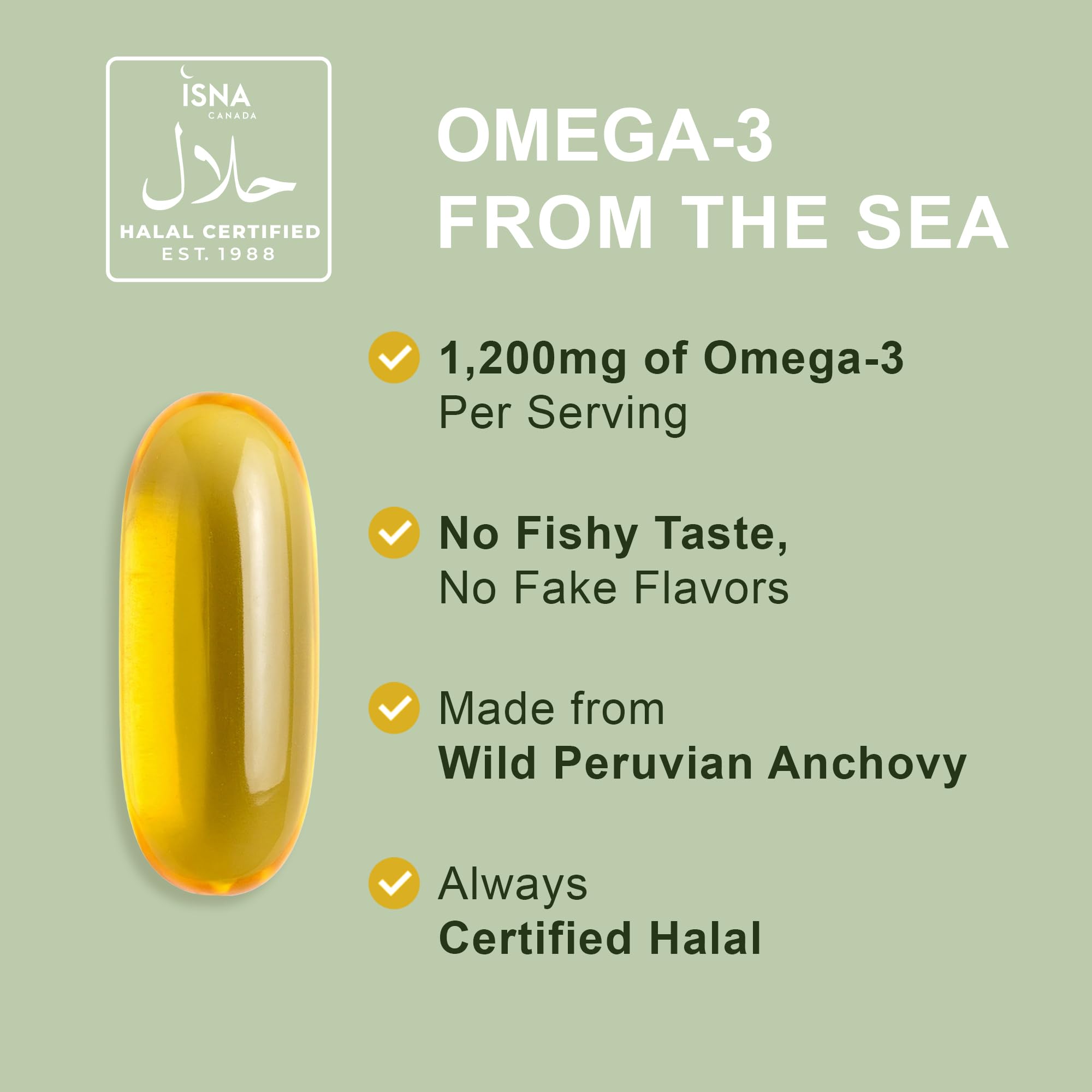 Noor Vitamins Halal Fish Oil, Halal Vitamins, Ultra Omega 3 Wild Peruvian Fish (800 mg EPA & 400 mg DHA) Heart, Brain & Joint Support, Non-GMO and Gluten Free (120 Count)