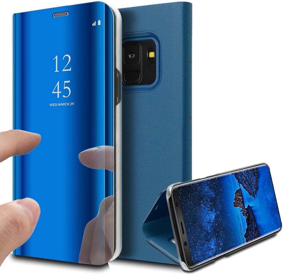 MP4 Telecom Mobile Phone Case Cover Shell for Samsung Galaxy S9/S9 Plus + Flexible, Clear-View Screen Protector & Cover Flip Case + Mirror Anti-impact for Samsung Portable Telephones