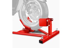 Auto Dynasty Adjustable Motorcycle Wheel Chock Stand for 15" to 21" Tires, Heavy Duty 4000 LBS Capacity Motorcycle Stand Front Wheel with Car Mount Hook and Bolt-On Option for Trailer or Garage, Red
