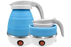 UpdateClassic Travel Portable Foldable Electric Kettle, 0.6L Small Collapsible Hot Water Boiler For Coffee Tea (Blue)