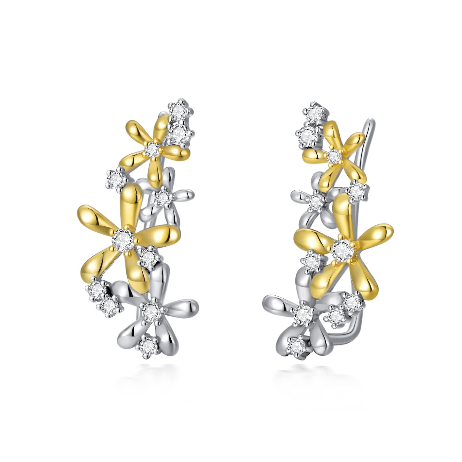 Soulmeet Flower Climber Earrings Sterling Silver Floral Ear Cuff Wrap Crawler Climber Stud Earrings for Women Girls