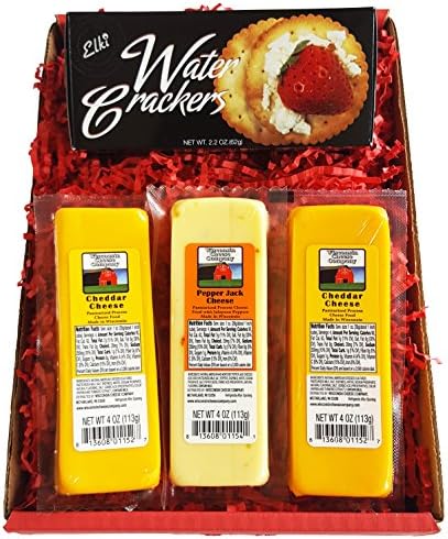 Men's Snack Pack Gift Basket -features 100% Wisconsin Cheddar, Pepper Jack, and Water Crackers. Ideal snack for that special someone!!