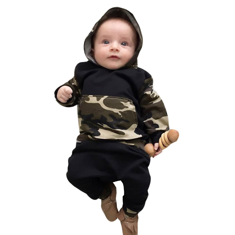 2pcs Toddler Infant Age Baby Boy Clothes Set Camouflage Hooded Sweatshirt Jumper Tops Pants Suit Outfits