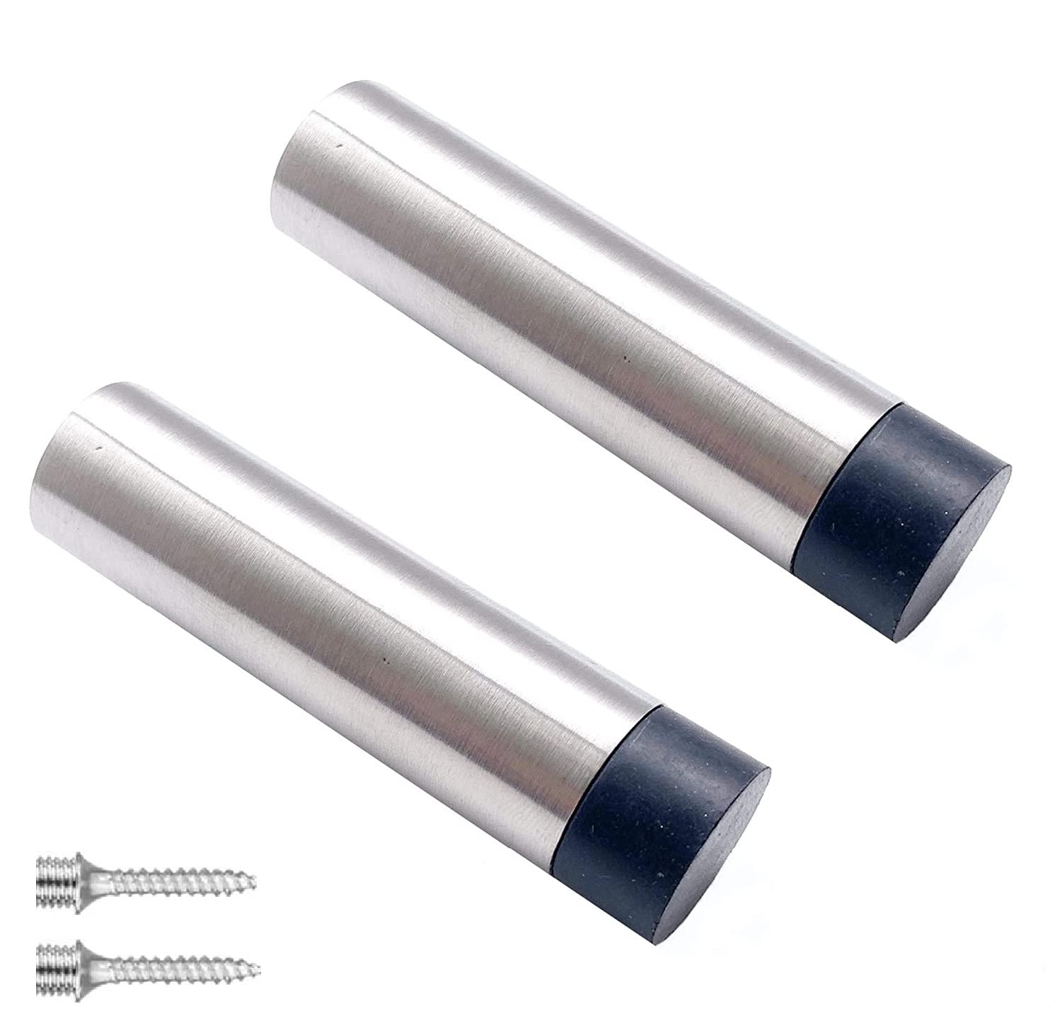 TERF® Satin Stainless Steel Door Stopper Wall Mounted 75mm Doorstop Projection Wall Mounted Door Stopper Including Fixing Screw - Pack of 2