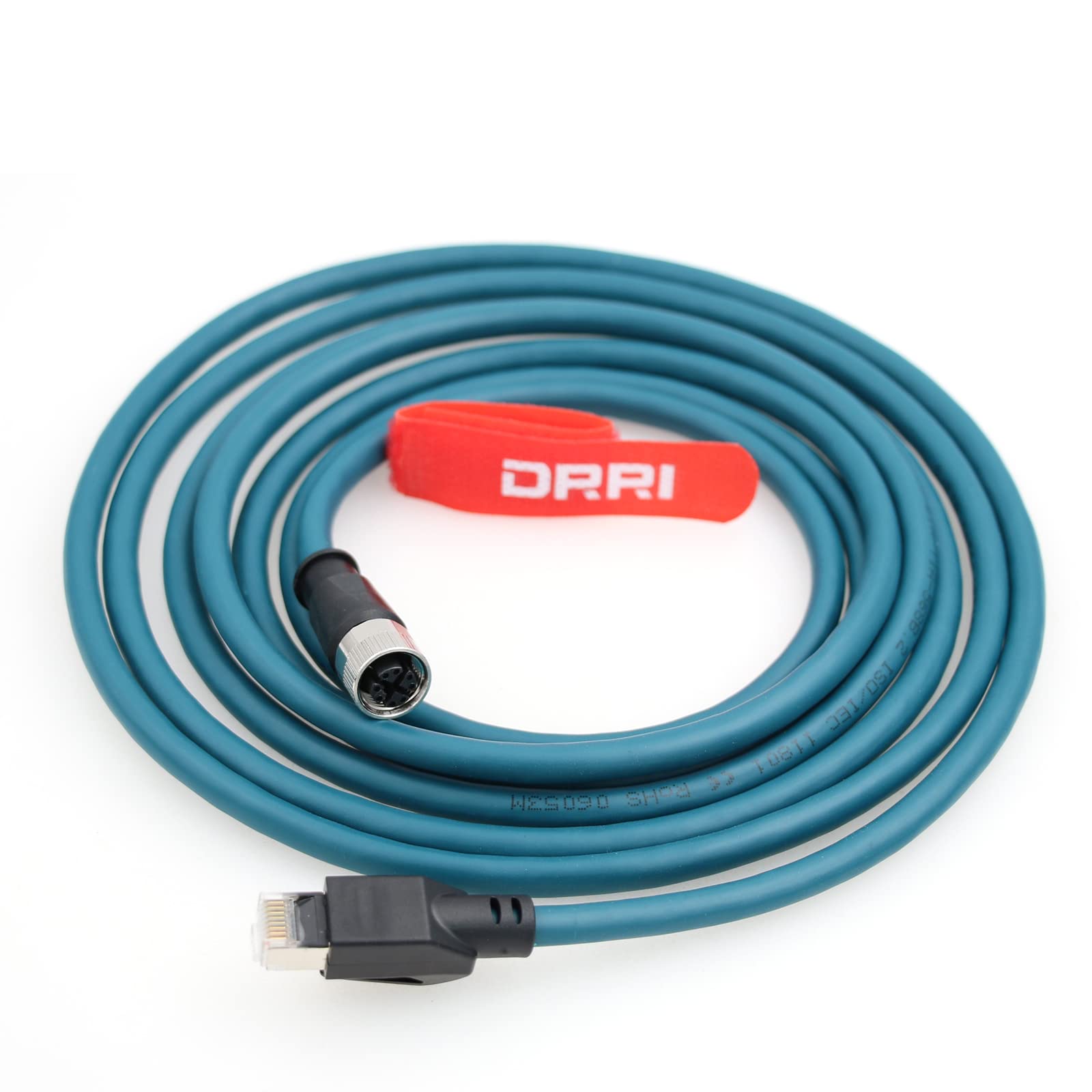 DRRI M12 Cat6A Ethernet Cable 8-pin X-Coded Female to RJ-45 Plug for Industrial Instruments and Equipment