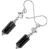 Raw Black Tourmaline and Herkimer Diamond Quartz Solid Sterling Silver Dangle Earrings - Healing and Protection Negative Energy