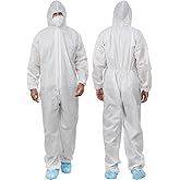 Greenour 12 Pack Disposable SMS Hazmat Suits with Hood White M-3XL | 5 Size Options, High Density SMS Material Coveralls, Tear Resistant, for Industrial, Household Multi-scene Use