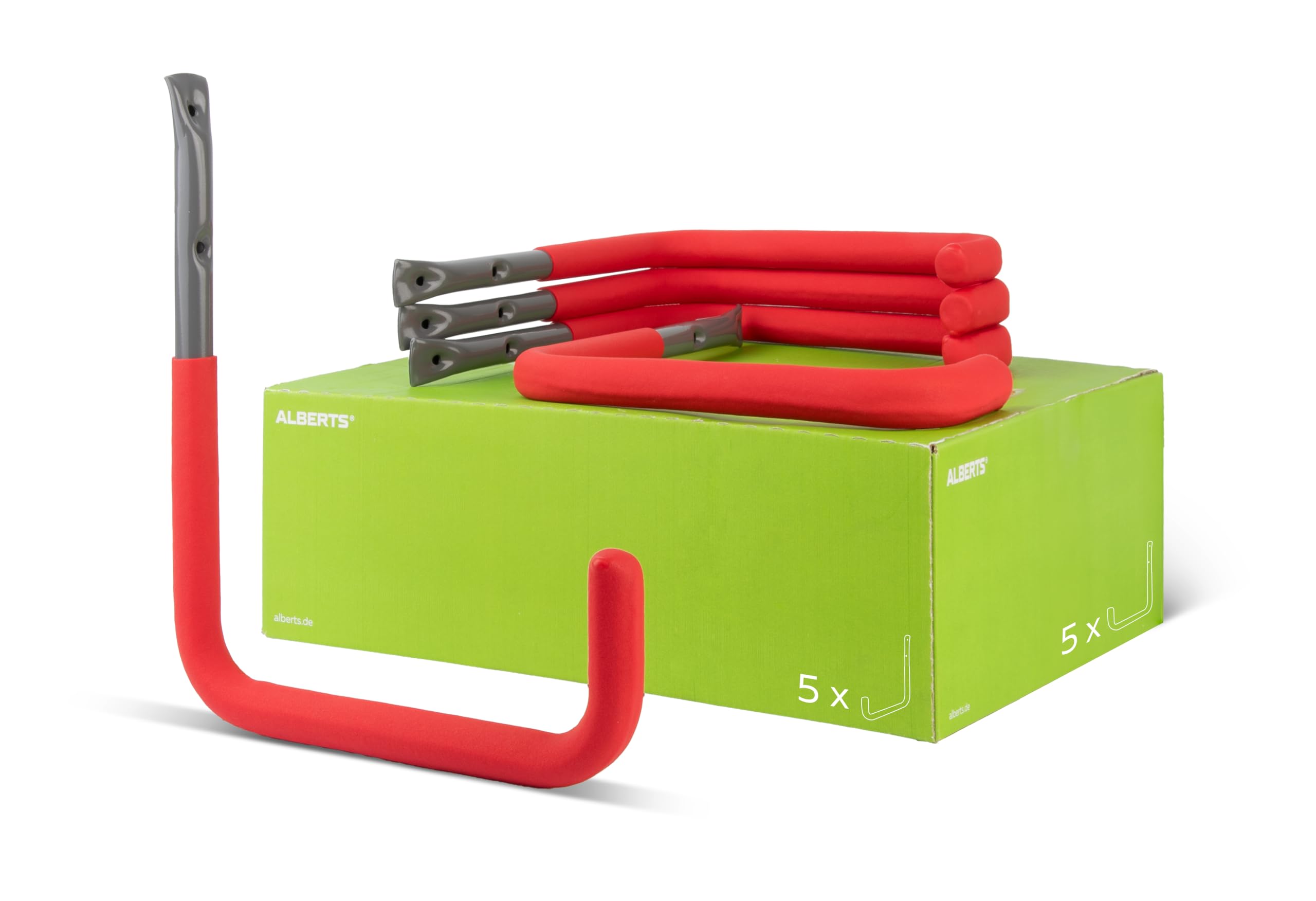 GAH-Alberts 802196 wall hook, angled - gray, with red rubber coating, Ø18 mm, 300 x 250 mm / 5 pieces