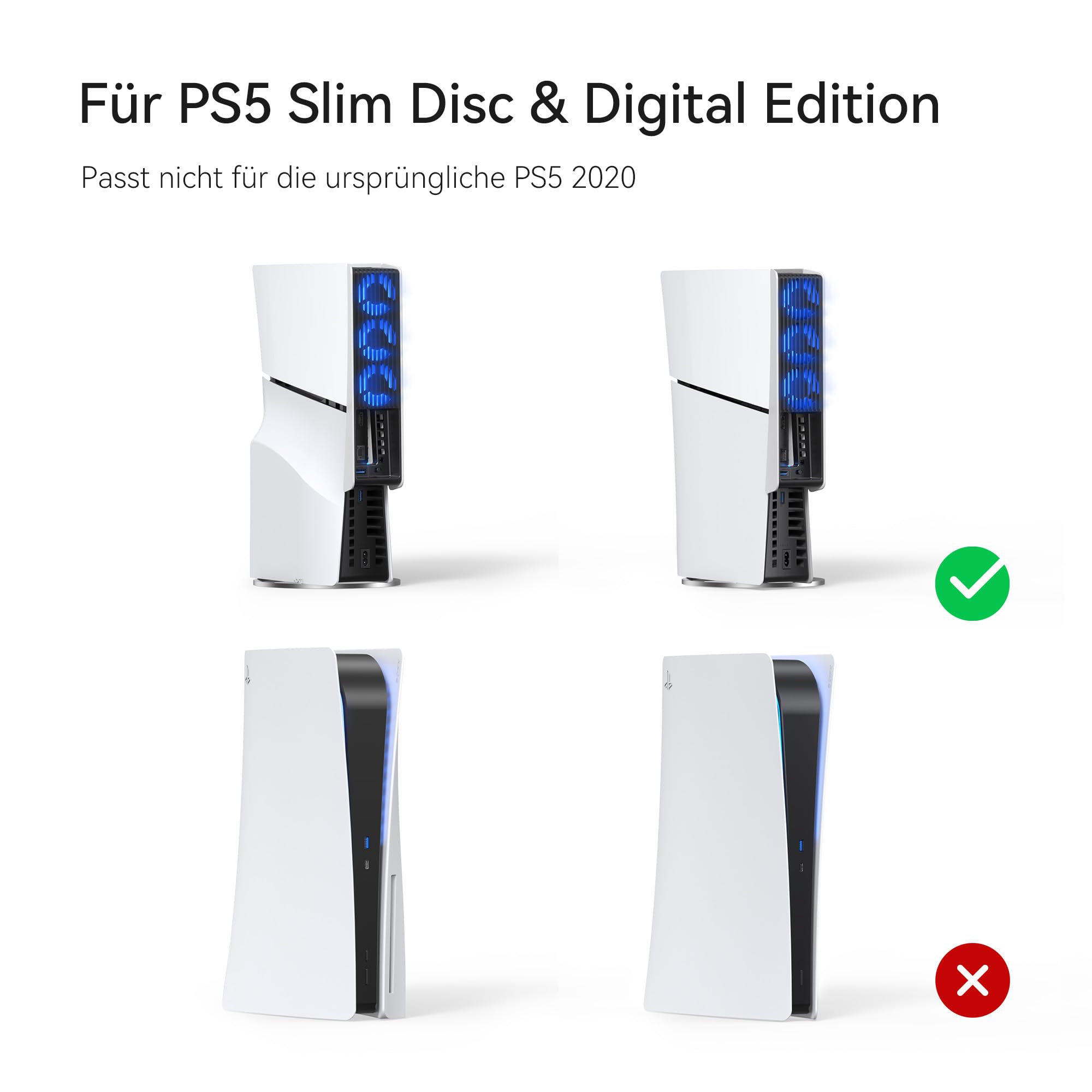 KIWIHOME PS5 Lüfter mit automatischer Geschwindigkeitseinstellung, leiseres Kühlzubehör LED-Licht und USB3.0-Hub für slim Disc & Digital Editionen 6