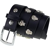 Milwaukee Leather MP7102 Men's Black Skull Heads Genuine Leather Belt for Biker with Buckle - 1.5 inches Wide