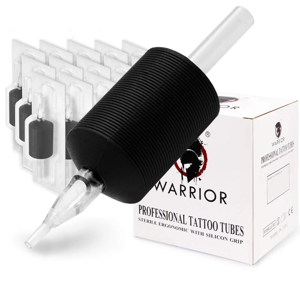 WARRIOR Tattoo Tubes/Disposable Tattoo Grip with Long Tip in Soft Rubber 30mm Round/Liner Shader Pack of 15 pcs (1.2/5R)