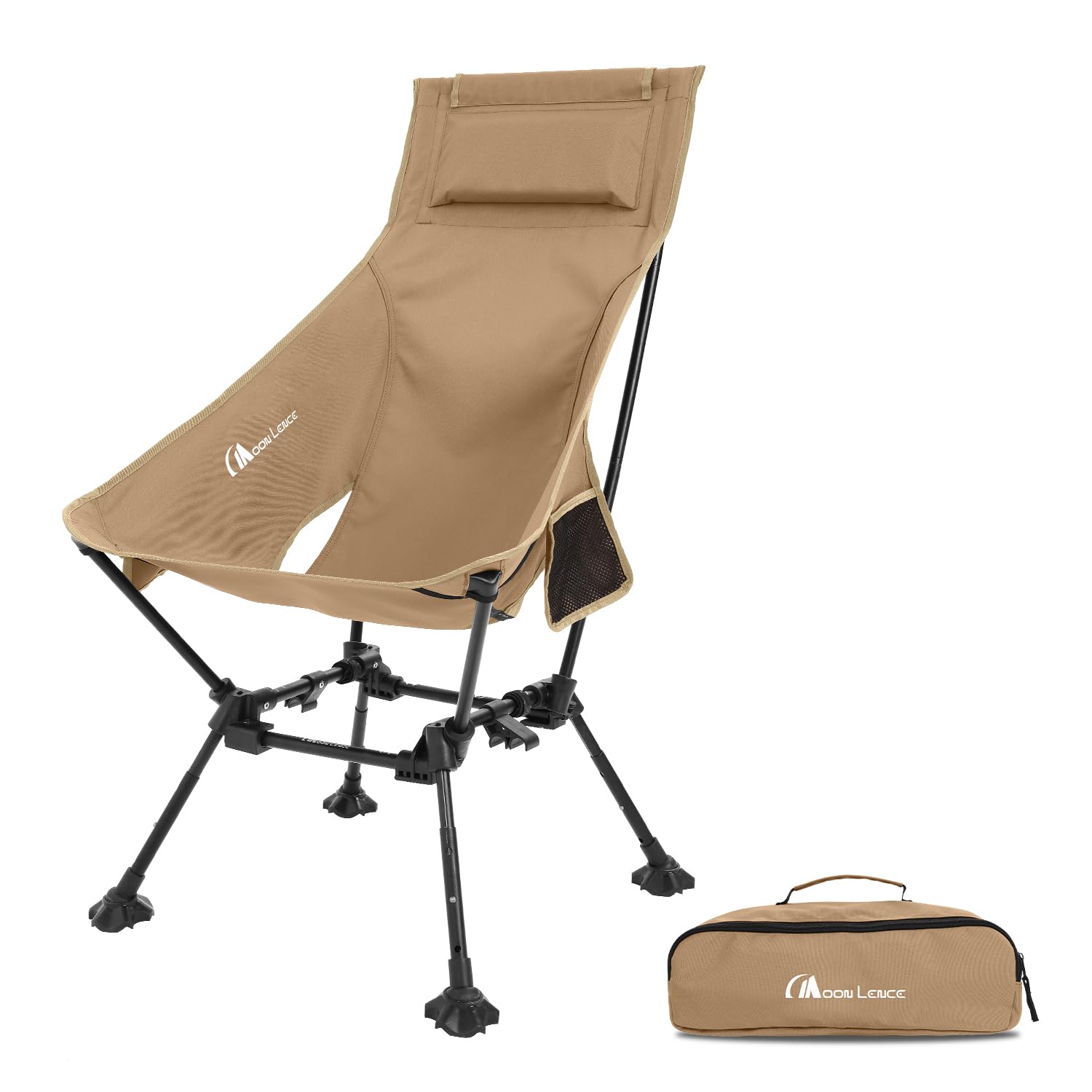 Photo 1 of MOON LENCE High Back Folding Camping Chairs, Adjustable Height Beach Chair with Anti-Sinking Feet & Widened Seat (Khaki)