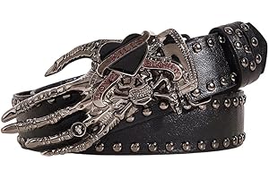 Punk Rivet Belt, Skull Hand Belt Buckle Decoration, Gothic Y2k Leather Belt Halloween Accessories for Men Women's
