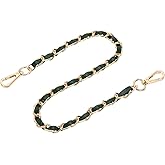 uxcell Purse Chain Strap, 24 Inch Leather Iron Flat Chain Handbag Chains Purse Straps with Buckles for Shoulder and Cross Body Bags (Green Strap + Gold Chain)