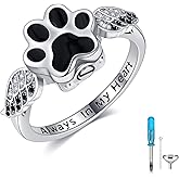 AXOMY Pet Urn Ring for Ashes 925 Sterling Silver Dog Angel Wings Memorial Keepsake Cremation Jewelry Gifts for Dog Lovers Women