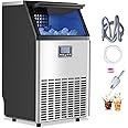VEVOR Commercial Ice Maker Machine, 100lbs/24H Ice Maker Machine with 33lbs Storage Capacity, 45 Ice Cubes in 15 Minutes, LED Digital Display Freestanding Self-Cleaning for Bar Office Restaurant