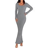 MEROKEETY Women's Winter Spring Long Sleeve Bodycon Sweater Dress 2026 Fall Square Neck Ribbed Knit Party Maxi Dresses