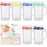 Newtay 6 Pack Early Learning Kids Easy Pouring Mini Pitchers Clear Plastic Pitcher with Lid and Handle Easy Pour Bottles 16 Oz. Jugs with Lids for Classroom Nursery Home (Colorful)