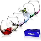ColoVie 15oz Stemless Wine Glasses Set of 6, Lead-Free Crystal Colored Gradient Wine Glass, Iridescent Ombre Glassware for Red & White Wine, Unique Housewarming & Birthday Gifts for Women