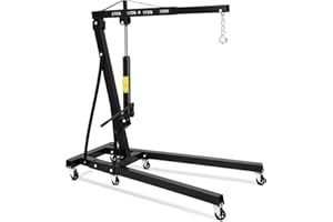GLOWSOL 2 Ton Engine Hoist, Hydraulic Cherry Picker Engine Hoist Lift, 4400LBS Heavy Duty Crane Lifter with 6 Casters and Telescopic Boom, Foldable & Portable Design, for Garage, Workshop, Warehouse (Black)
