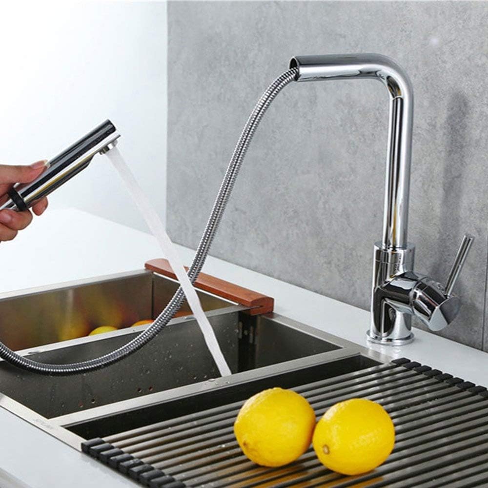 Modern Chrome Extendable Kitchen Faucet 360 ° Swivel Kitchen with PullOut Hand Shower Single
