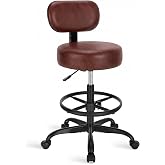 SUPERJARE Drafting Chair with Backrest, Adjustable Foot Rest Rolling Stool | Multi-Purpose Shop Stool, Drafting Stool, Office Desk Chair, Bar Stools with Thick Seat Cushion for Home Kitchen,Rustic Brown