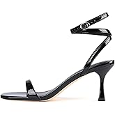 MIRAAZZURRA Black Kitten Heel Sandals Square Open Toe Strappy Ankle Strap Heeled Sandals Low Heel Party Wedding Shoes Black Size 9.5