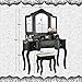 Fineboard Vanity Beauty Station Makeup Table and Wooden Stool 3 Mirrors and 5 Organization Drawers Set, Black